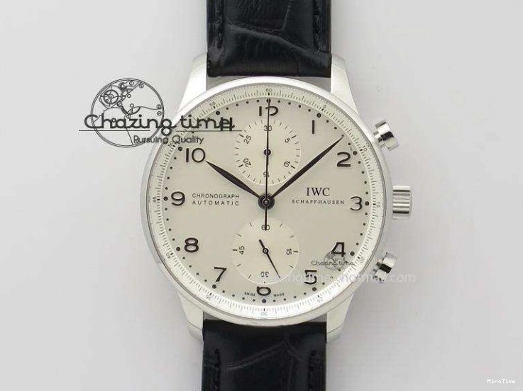 MIROTIME 0311 Portuguese 40mm Chrono SS Pink MOP Dial on Pink Leather Strap A Reliable 7391